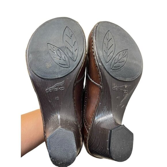 Dansko Clogs Women’s Size 40 Nancy Brown Slip On Heels Zip Casual Leather - Picture 10 of 11